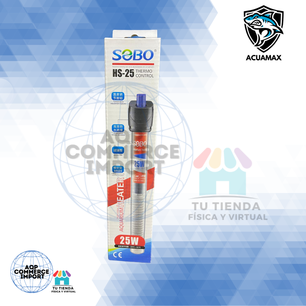 CALENTADOR TERMOSTATO PARA PECERA DE 25 WATTS - SOBO HS-25 