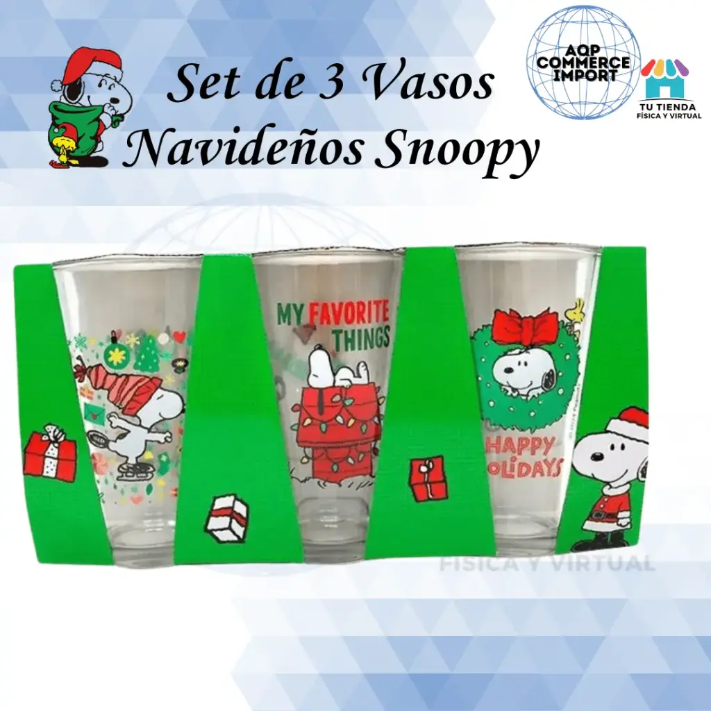 SET DE 3 VASOS NAVIDEÑOS SNOOPY