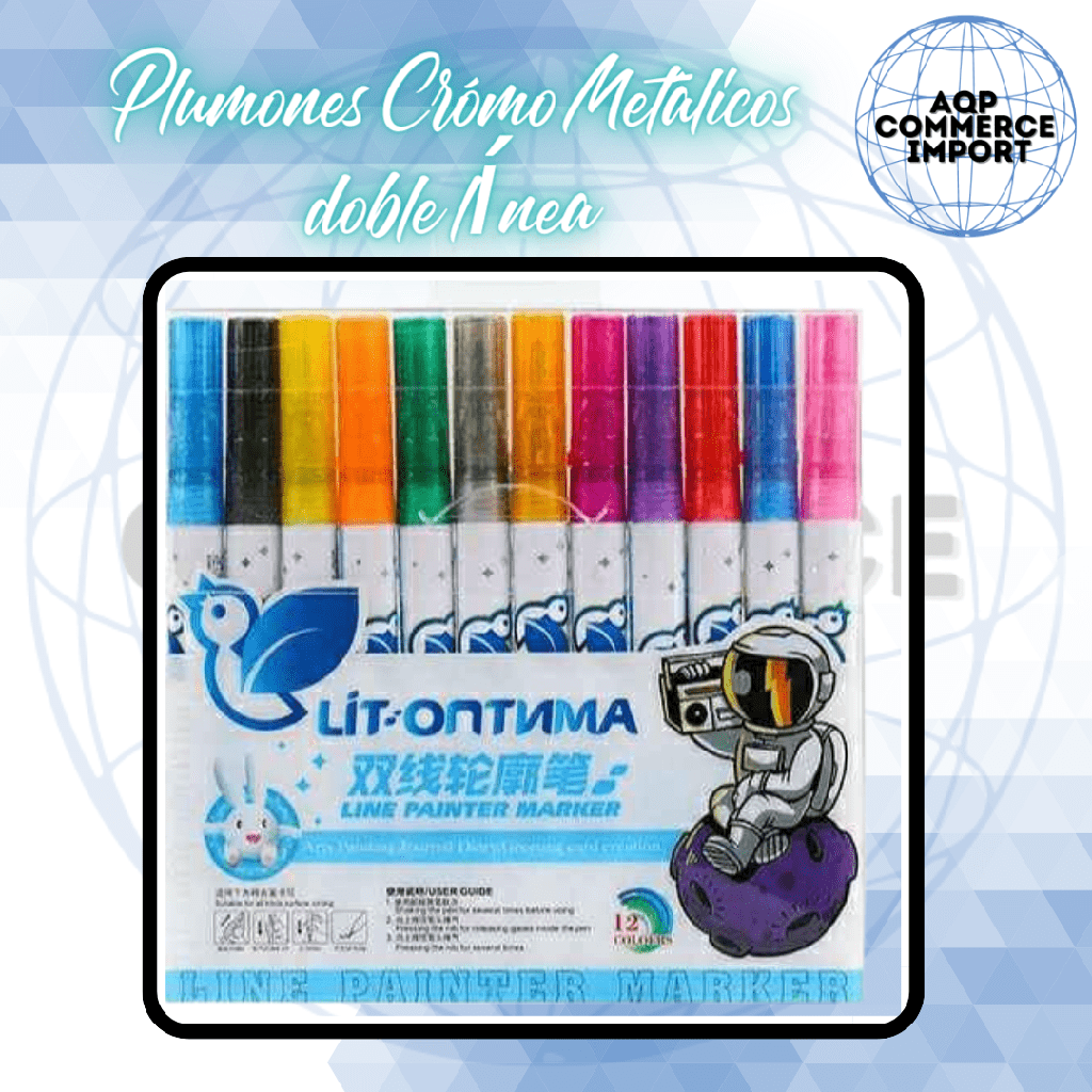 PLUMONES CROMO METALICOS DOBLE CONTORNO  PACK  X 12 UNDS
