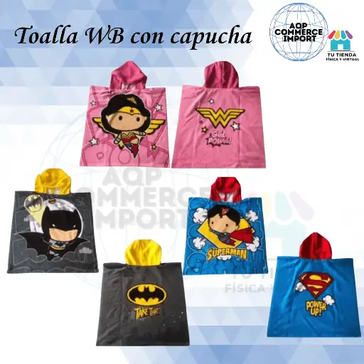 TOALLAS CON CAPUCHA PARA NIÑOS WARNER BROS - LICENCIADAS